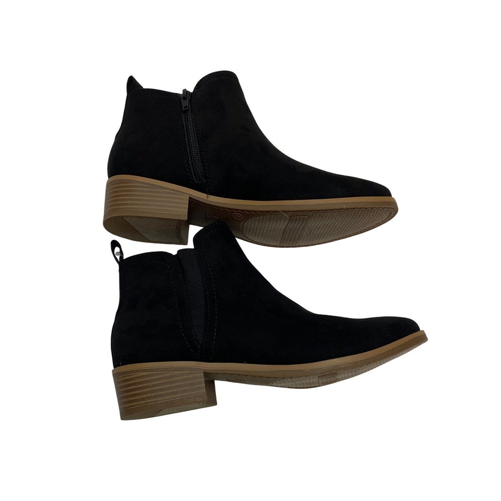 Time and Tru Womens Black Faux Suede Ankle Boots Side Zip Low Heel Booties 8 Nwt